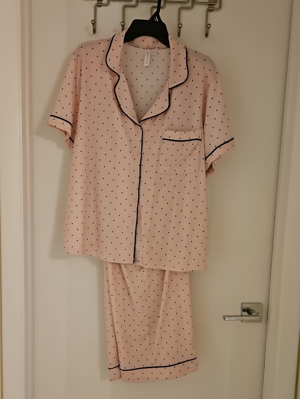 Joyspun Womens 2X 18W-20W Notch Collar Pajama Set Pink Polka Dot Long Pants NWT